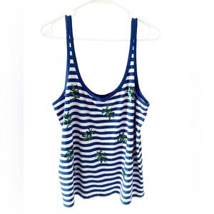 EUC J Crew Striped Tank Top With Palm Leaves Size XL - SEEN ON TV!!
